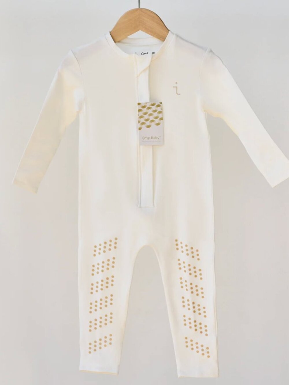 Grip Baby Suit 9-12 Month Onesie for Crawlers, Cream Color Long Sleeve Zip Up